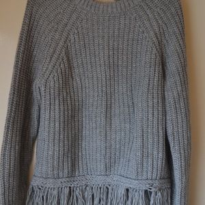 Moon River Heather Grey Fringe Sweater